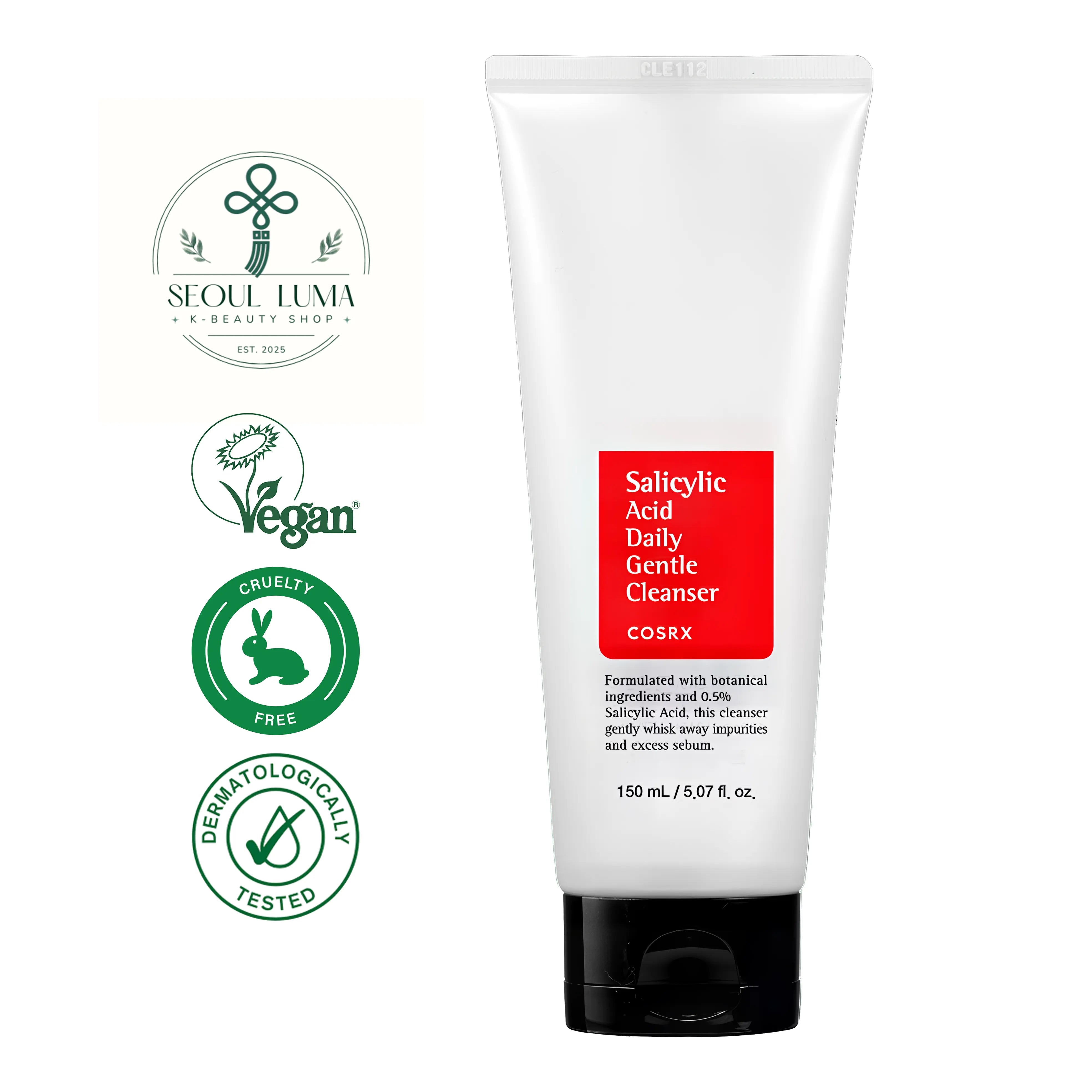 COSRX Salicylic Acid Daily Gentle Cleanser 150ml - Gentle BHA cleanser with 0.5% salicylic acid and tea tree oil for acne-prone skin